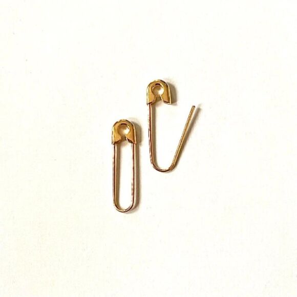 14k Real Gold Safety Pin earrings | Solid Gold Safety Pin Earrings | Minimal | - Picture 1 of 6